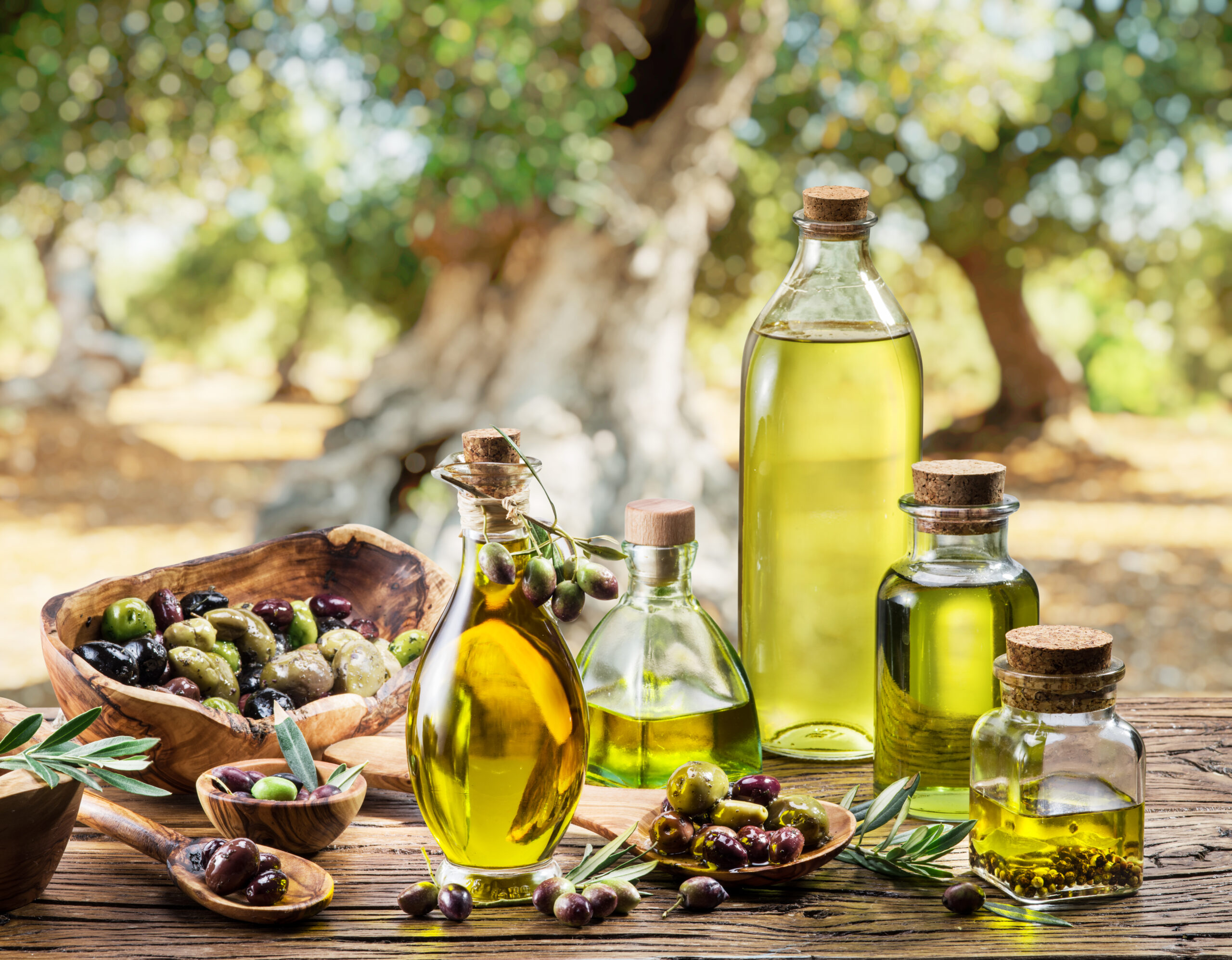 Olive,Oil,And,Berries,Are,On,The,Wooden,Table,Under Olive,Oil,And,Berries,Are,On,The,Wooden,Table,Under